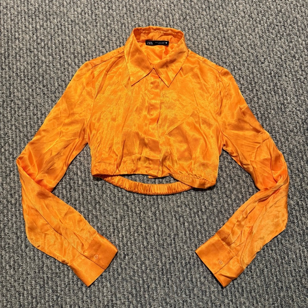 Zara Satin Effect Orange Crop Shirt - Picture 4 of 9